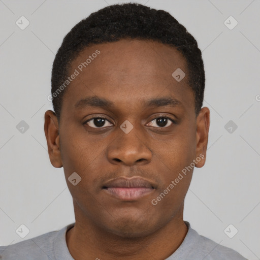 Neutral black young-adult male with short  brown hair and brown eyes