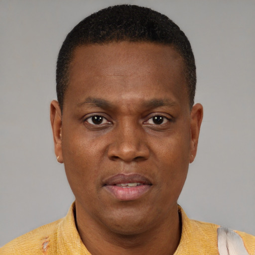Neutral black young-adult male with short  brown hair and brown eyes