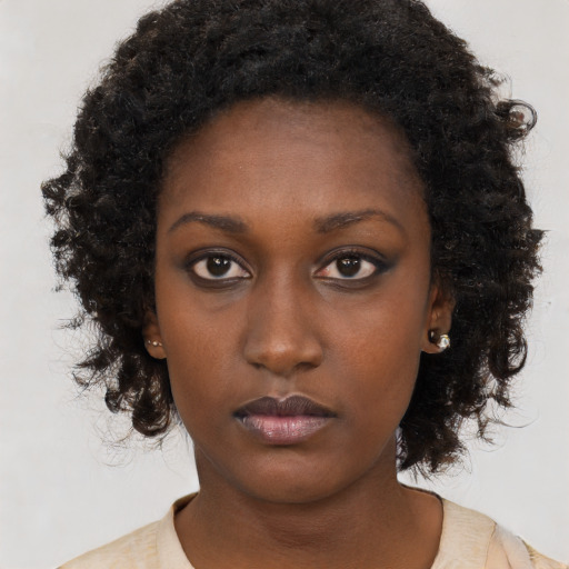 Neutral black young-adult female with long  brown hair and brown eyes