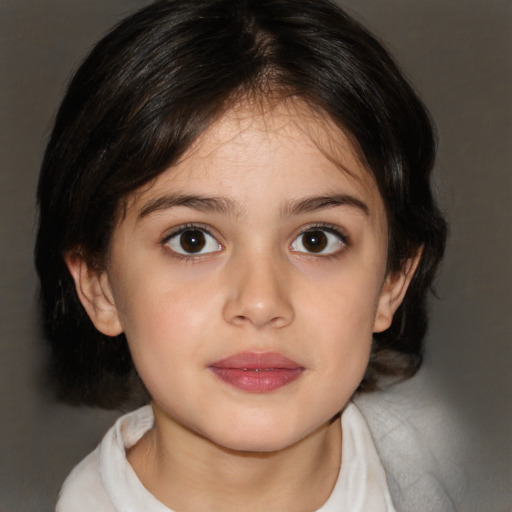 Neutral white child female with medium  brown hair and brown eyes