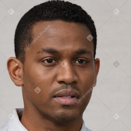 Neutral black young-adult male with short  brown hair and brown eyes