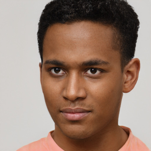 Neutral black young-adult male with short  brown hair and brown eyes