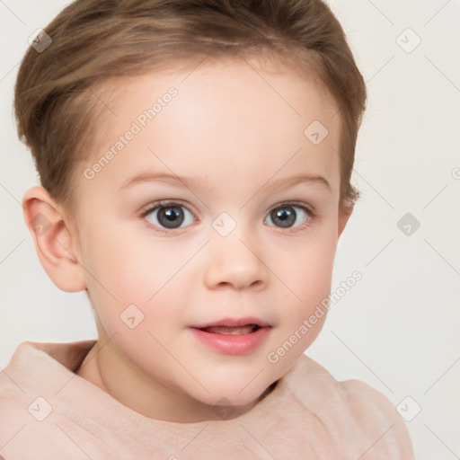 Neutral white child female with short  brown hair and brown eyes