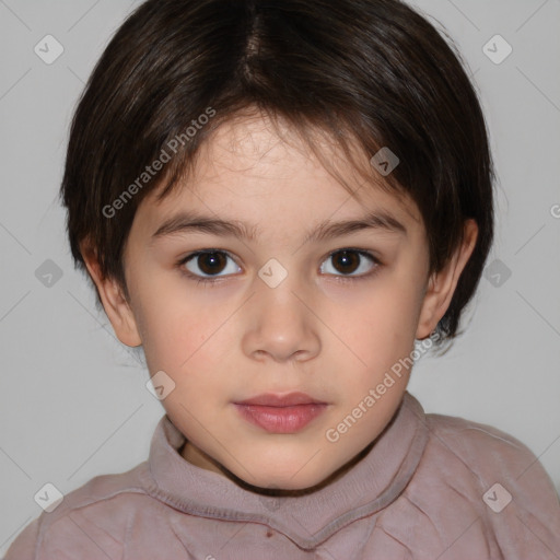 Neutral white child female with medium  brown hair and brown eyes