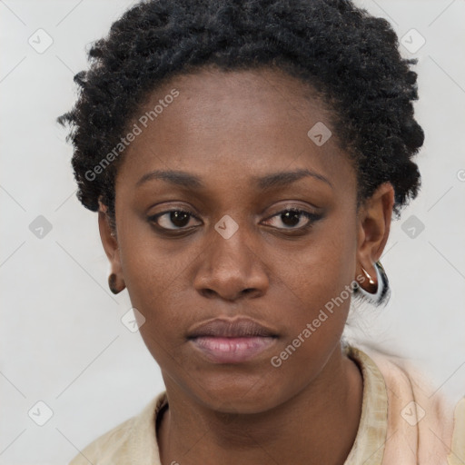 Neutral black young-adult female with short  brown hair and brown eyes