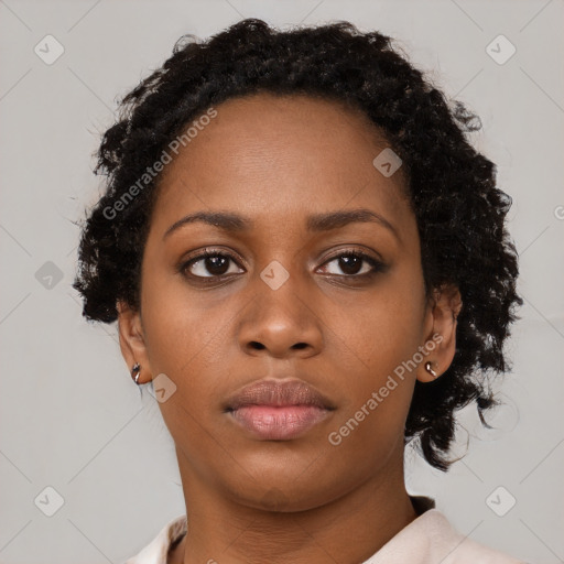 Neutral black young-adult female with short  brown hair and brown eyes