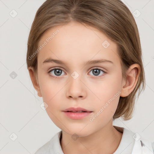 Neutral white child female with medium  brown hair and brown eyes