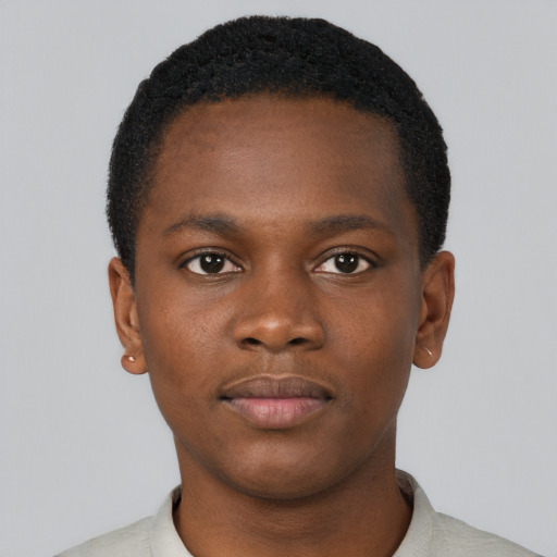 Neutral black young-adult male with short  brown hair and brown eyes