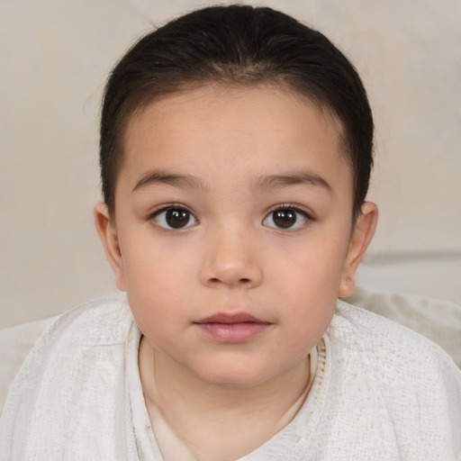 Neutral white child female with short  brown hair and brown eyes