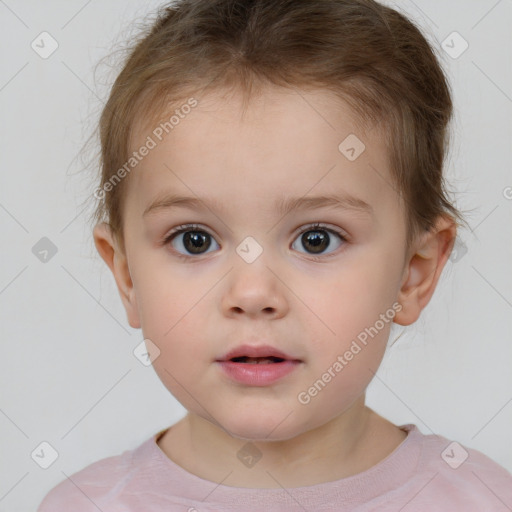 Neutral white child female with short  brown hair and brown eyes