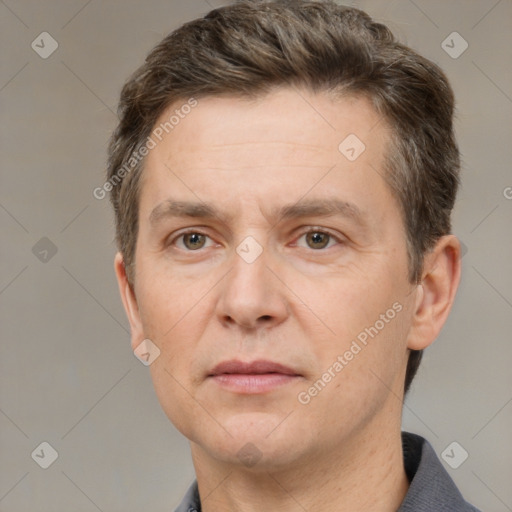 Neutral white adult male with short  brown hair and brown eyes