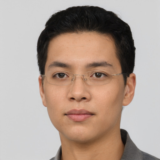 Neutral asian young-adult male with short  black hair and brown eyes