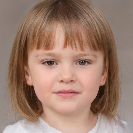 Neutral white child female with medium  brown hair and grey eyes