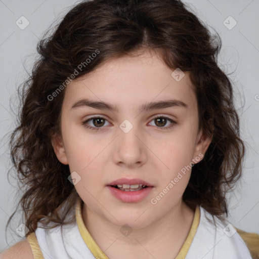 Neutral white child female with medium  brown hair and brown eyes