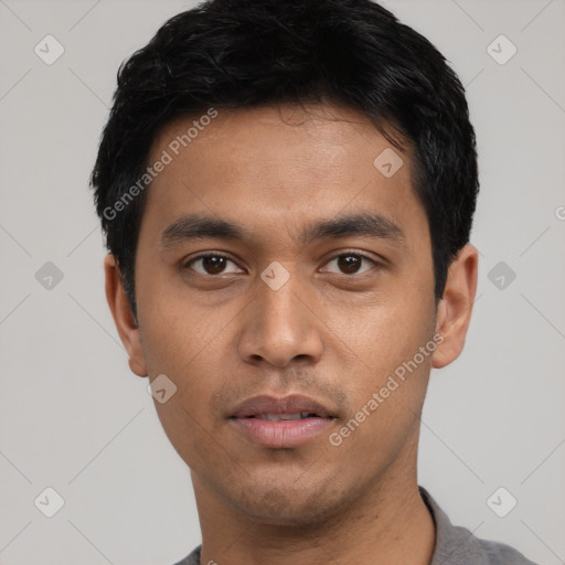 Neutral asian young-adult male with short  black hair and brown eyes