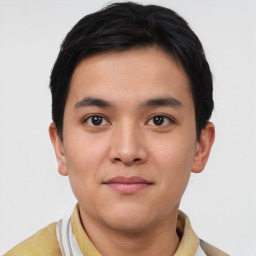 Neutral asian young-adult male with short  brown hair and brown eyes