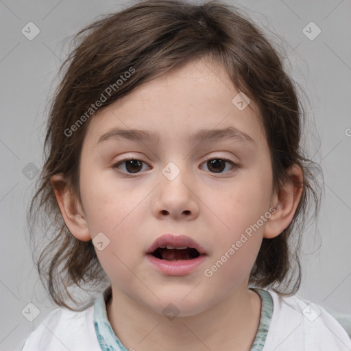 Neutral white child female with medium  brown hair and brown eyes