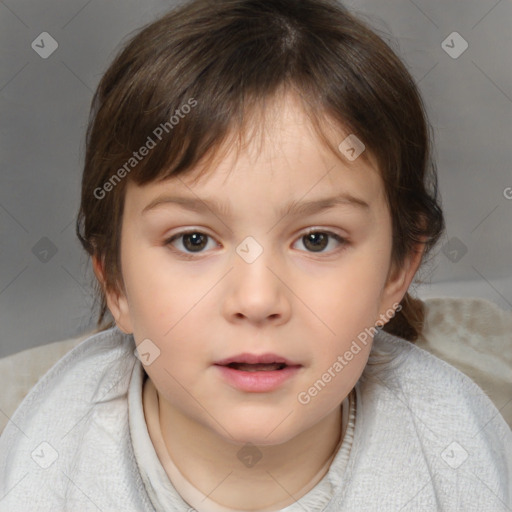 Neutral white child female with medium  brown hair and brown eyes