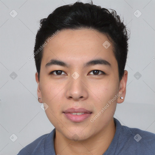 Neutral asian young-adult male with short  black hair and brown eyes