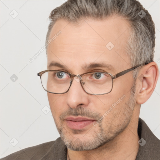 Neutral white adult male with short  brown hair and brown eyes