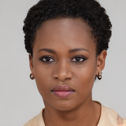Neutral black young-adult female with short  brown hair and brown eyes