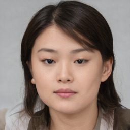 Neutral asian young-adult female with medium  brown hair and brown eyes