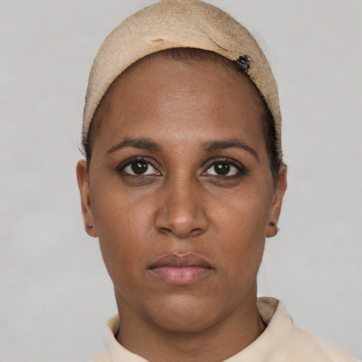 Neutral black young-adult female with short  brown hair and brown eyes