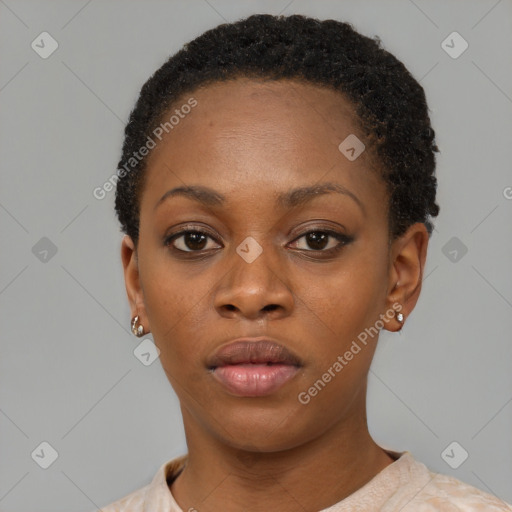 Neutral black young-adult female with short  brown hair and brown eyes