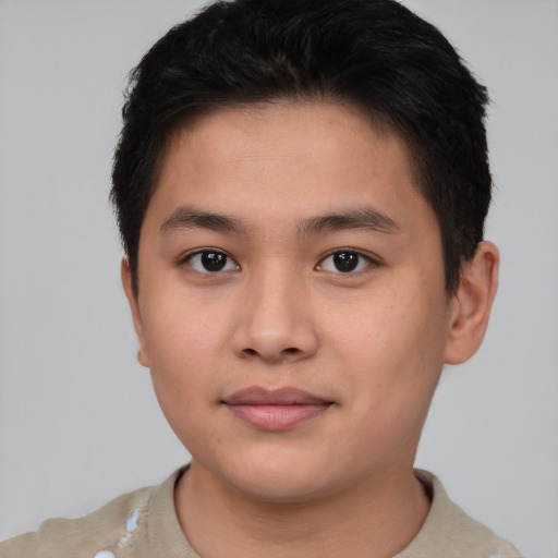 Neutral asian young-adult male with short  brown hair and brown eyes