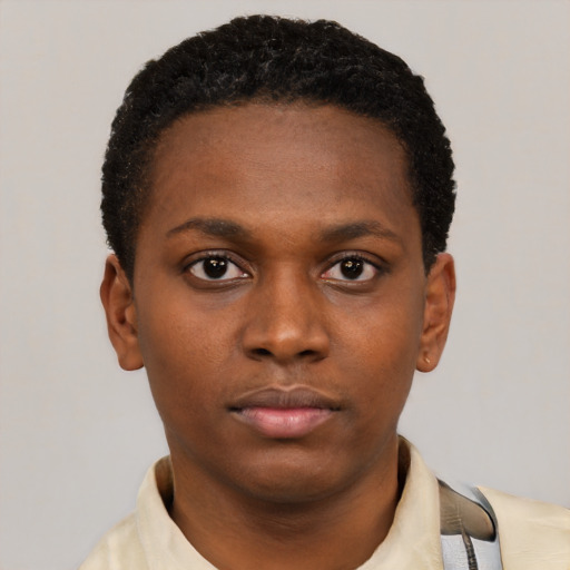 Neutral black young-adult male with short  brown hair and brown eyes