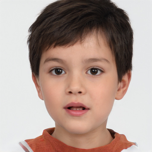 Neutral white child male with short  brown hair and brown eyes