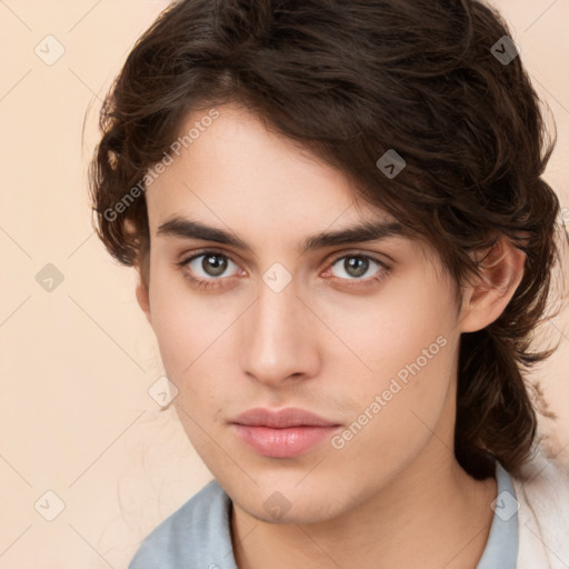 Neutral white young-adult male with medium  brown hair and brown eyes