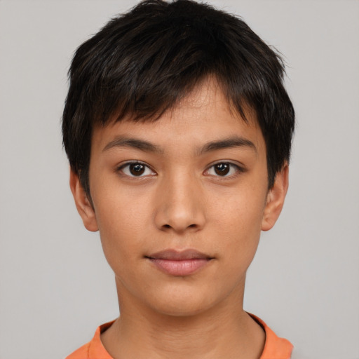 Neutral asian young-adult male with short  brown hair and brown eyes