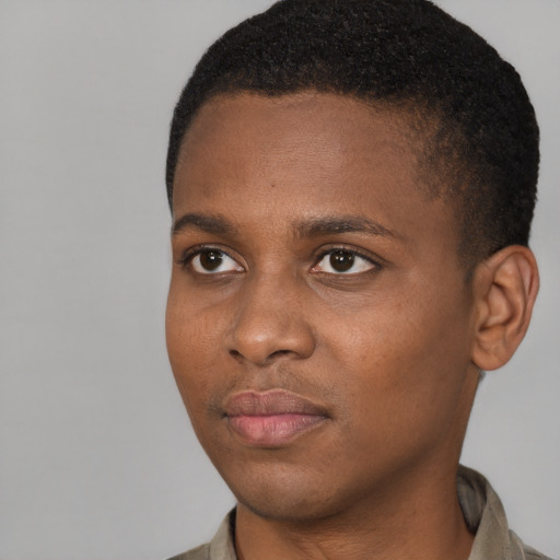 Neutral black young-adult male with short  brown hair and brown eyes