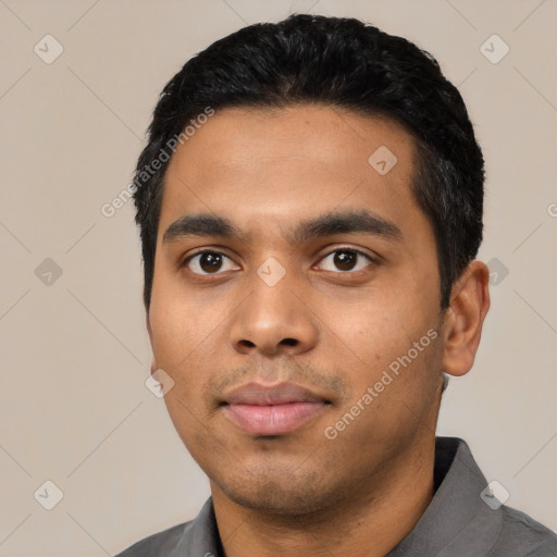 Neutral asian young-adult male with short  black hair and brown eyes