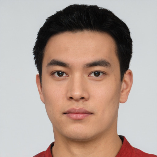 Neutral asian young-adult male with short  black hair and brown eyes