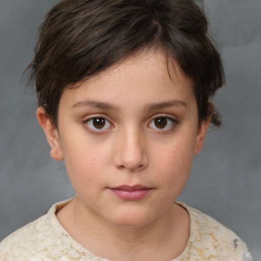 Neutral white child female with short  brown hair and brown eyes