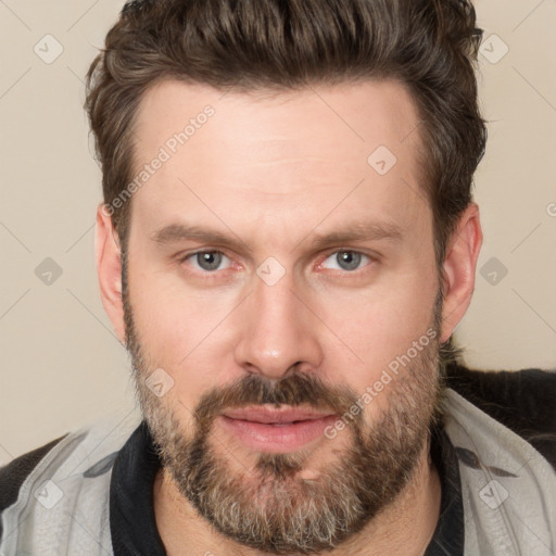 Neutral white adult male with short  brown hair and brown eyes