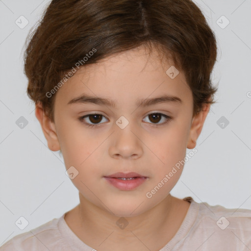 Neutral white child female with short  brown hair and brown eyes