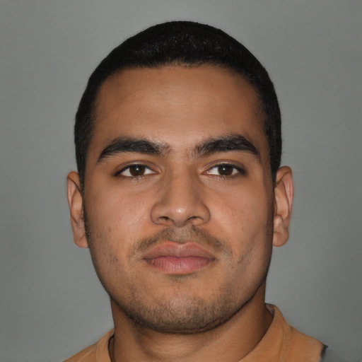 Neutral latino young-adult male with short  brown hair and brown eyes