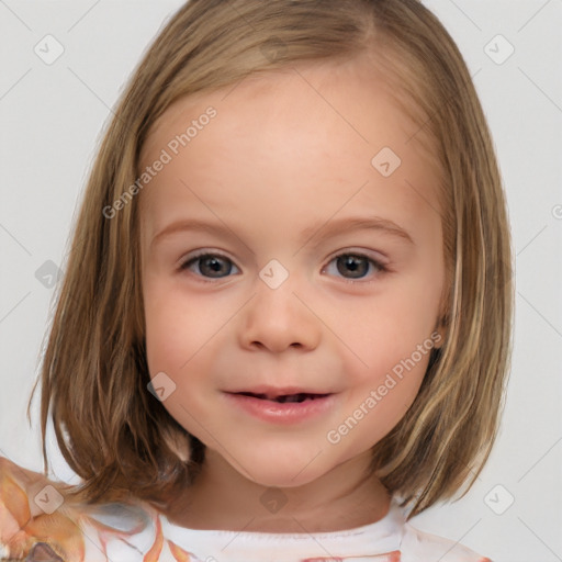 Neutral white child female with medium  brown hair and brown eyes