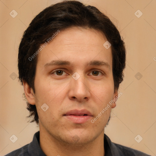 Neutral white adult male with short  brown hair and brown eyes