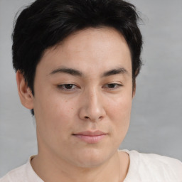 Neutral asian young-adult male with short  brown hair and brown eyes