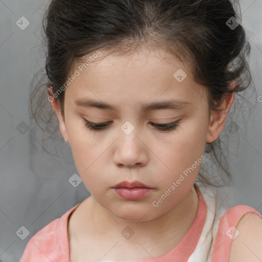 Neutral white child female with medium  brown hair and brown eyes