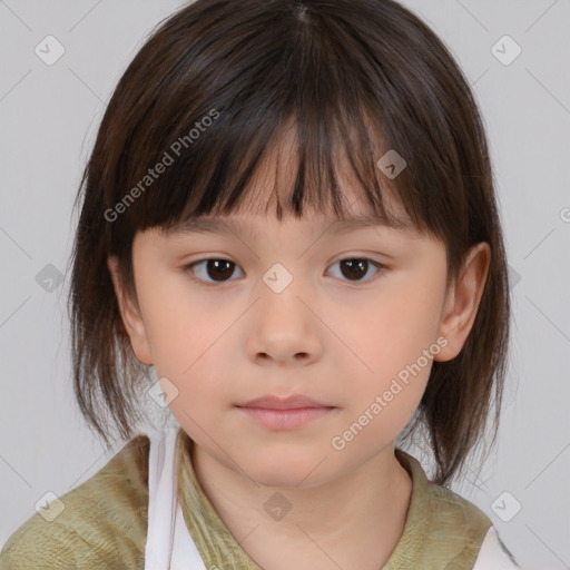 Neutral white child female with medium  brown hair and brown eyes