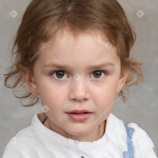 Neutral white child female with medium  brown hair and brown eyes