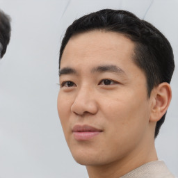 Neutral asian young-adult male with short  black hair and brown eyes