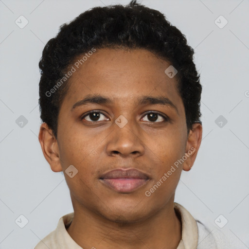 Neutral black young-adult male with short  brown hair and brown eyes