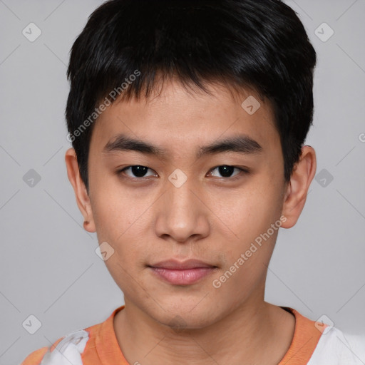 Neutral asian young-adult male with short  brown hair and brown eyes