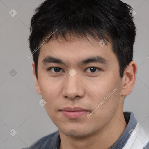 Neutral asian young-adult male with short  brown hair and brown eyes